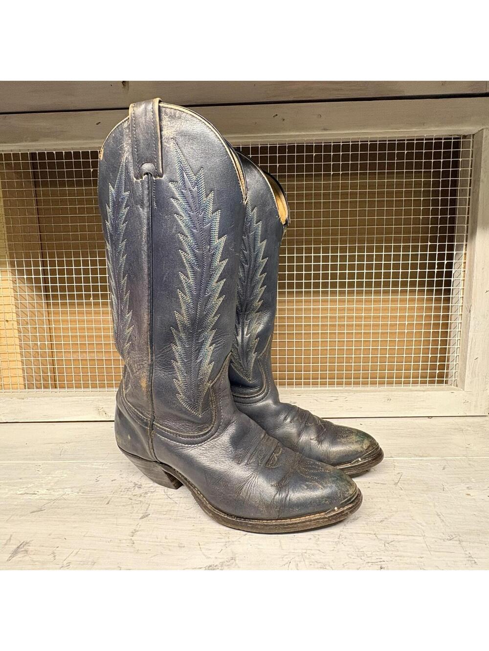 Boulet Canada Cowboy Boots Leather Women's 6.5 C Blue Leather Western